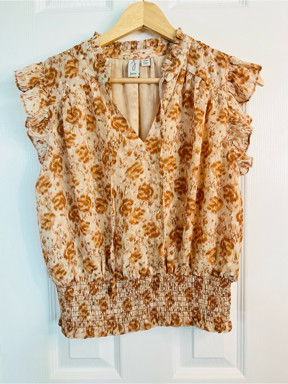 Joie Cream and Brown Floral Ruffle Sleeve Camisole